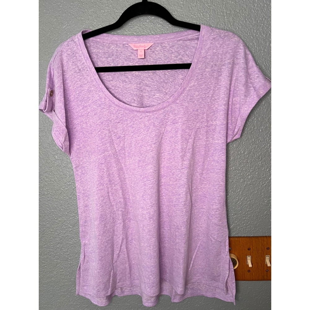 Lilly Pulitzer Purple Etta Scoop Neck Linen Blend Short Sleeve Tee Shirt S